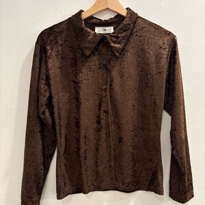 Cato Chocolate Velvet Button-Down Shirt